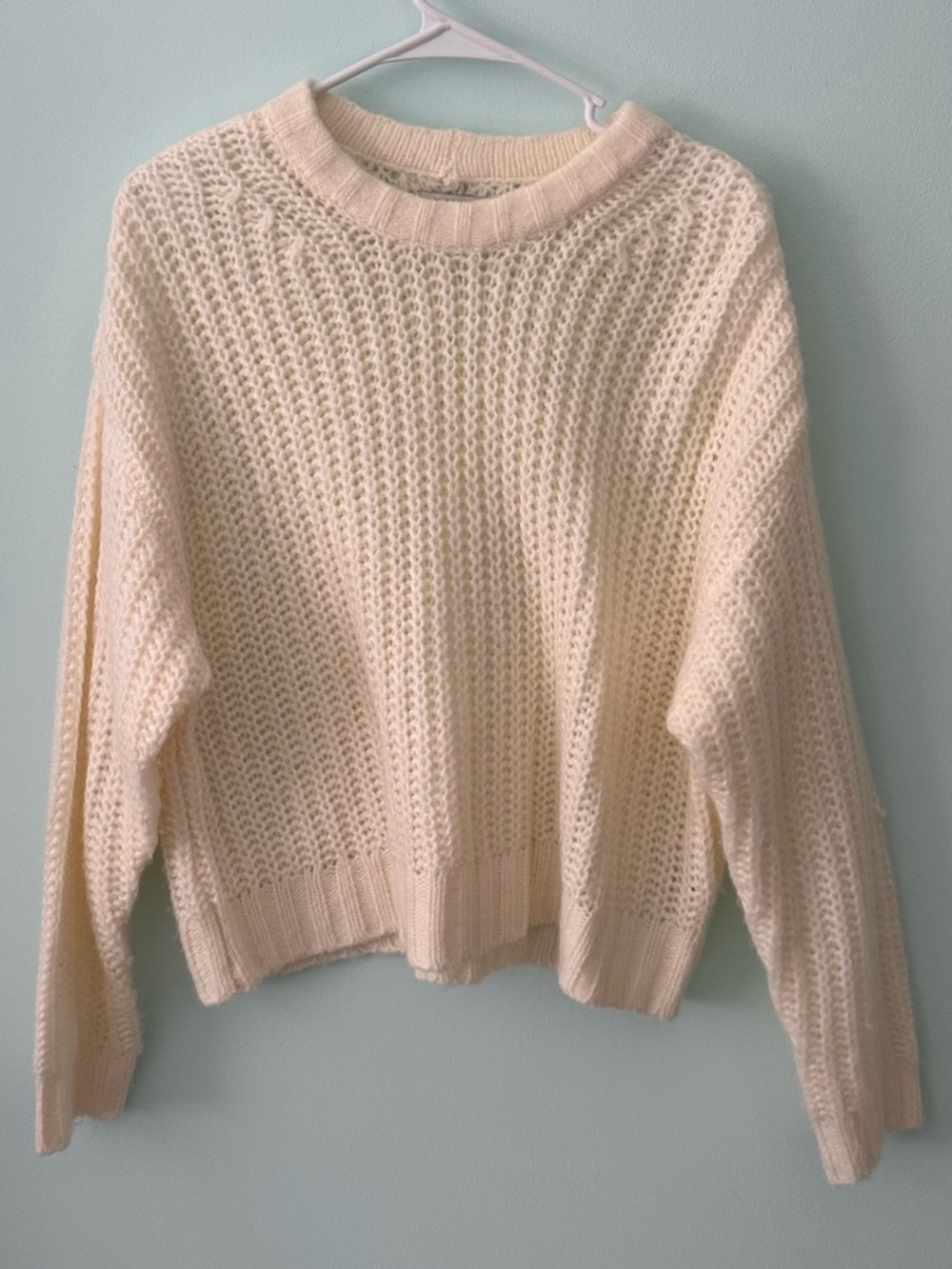 American Eagle Outfitters Cream Open-Knit Crewneck Sweater